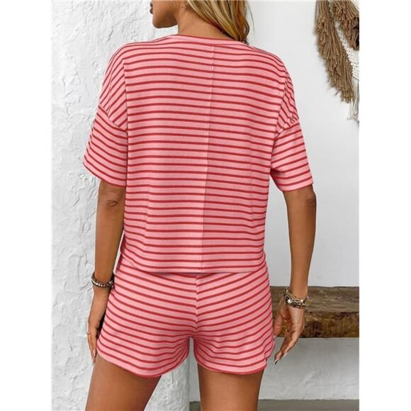Striped Round Neck Short Sleeve Top and Shorts Set - Picture 8 of 16